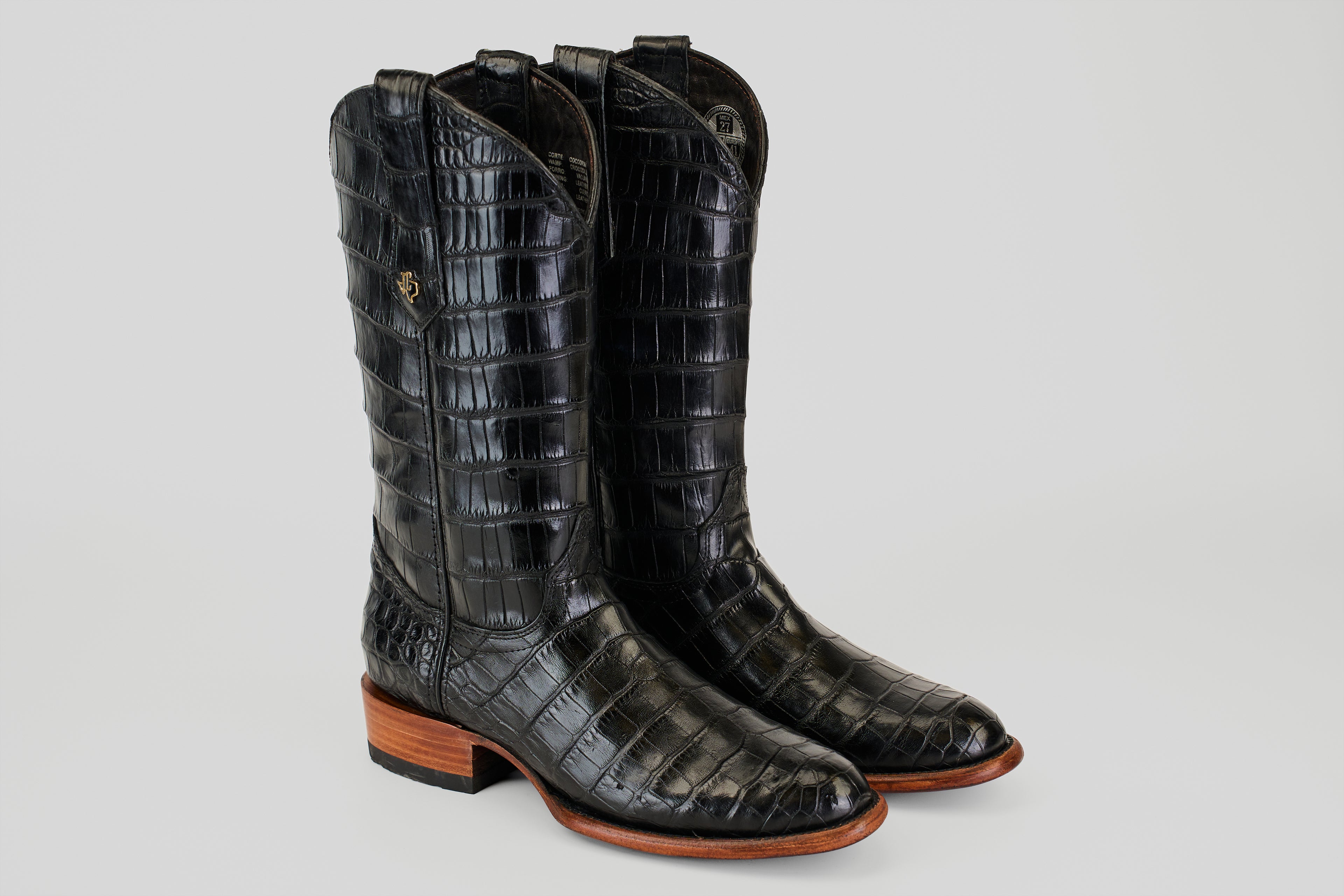 James Full Alligator Boots - Black - Round Toe (FU220)