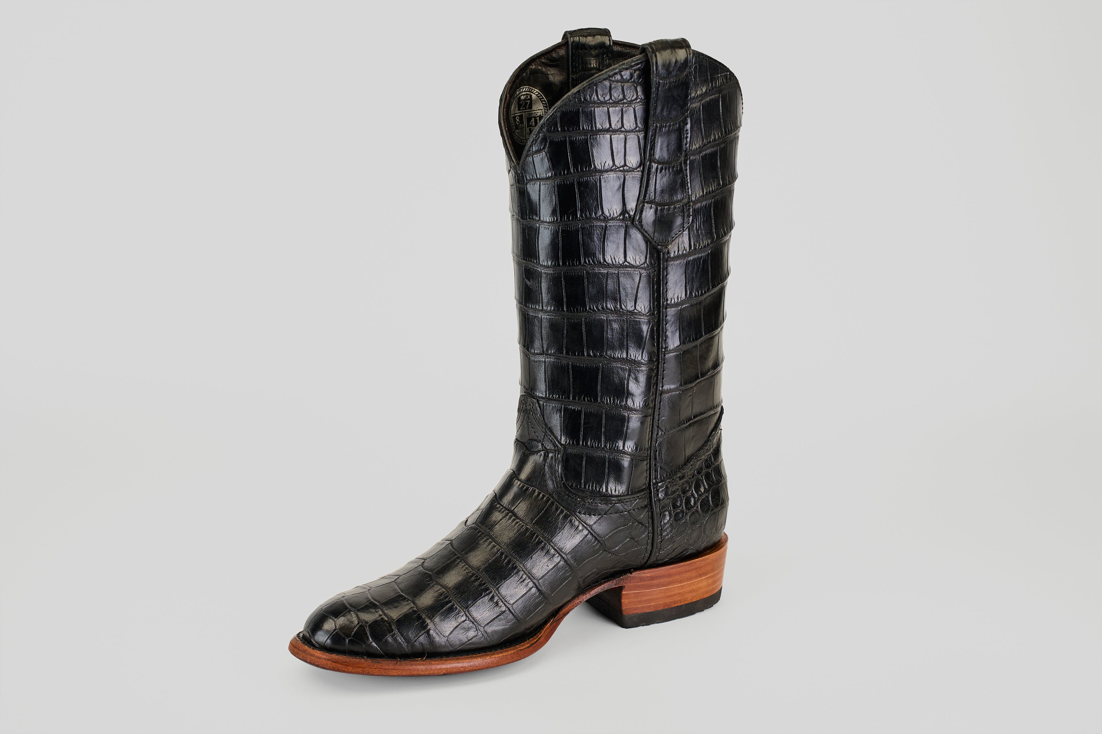 James Full Alligator Boots - Black - Round Toe (FU220)