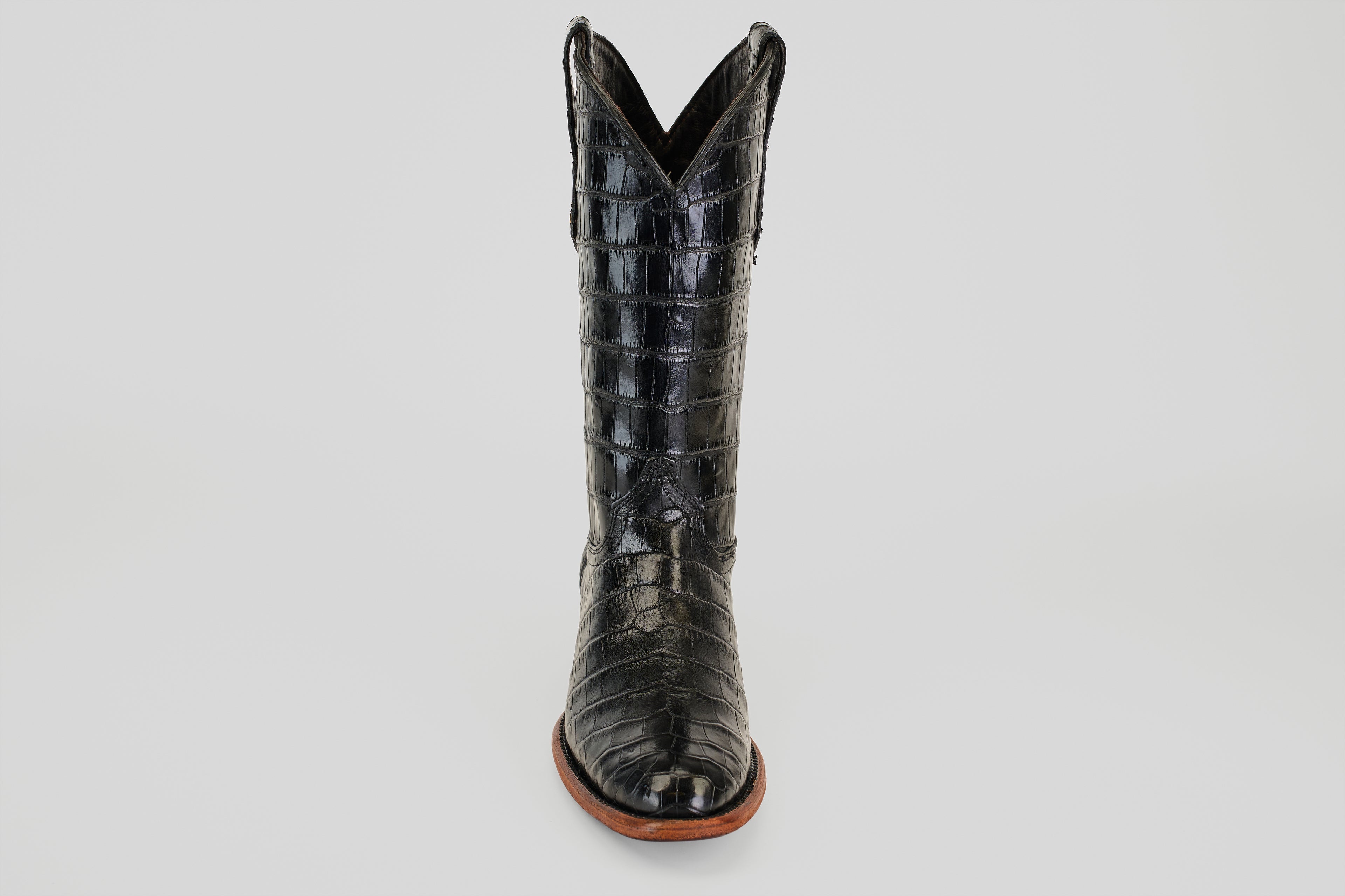 James Full Alligator Boots - Black - Round Toe (FU220)