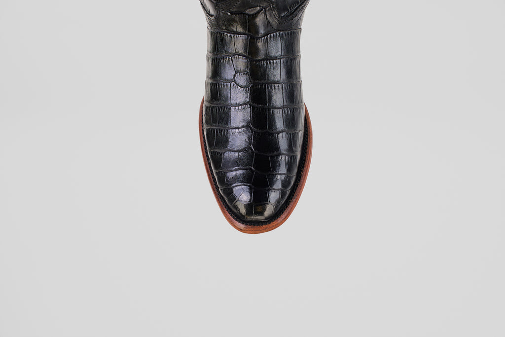 James Full Alligator Boots - Black - Round Toe (FU220)