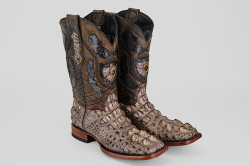 Exotic American Alligator Head - Gray - Square Toe Boots