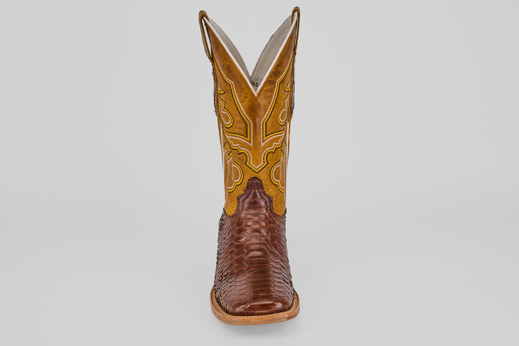 Braxton Python Boots - Brown - Square Toe
