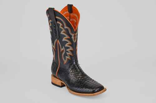Braxton Python Boots - Black - Square Toe