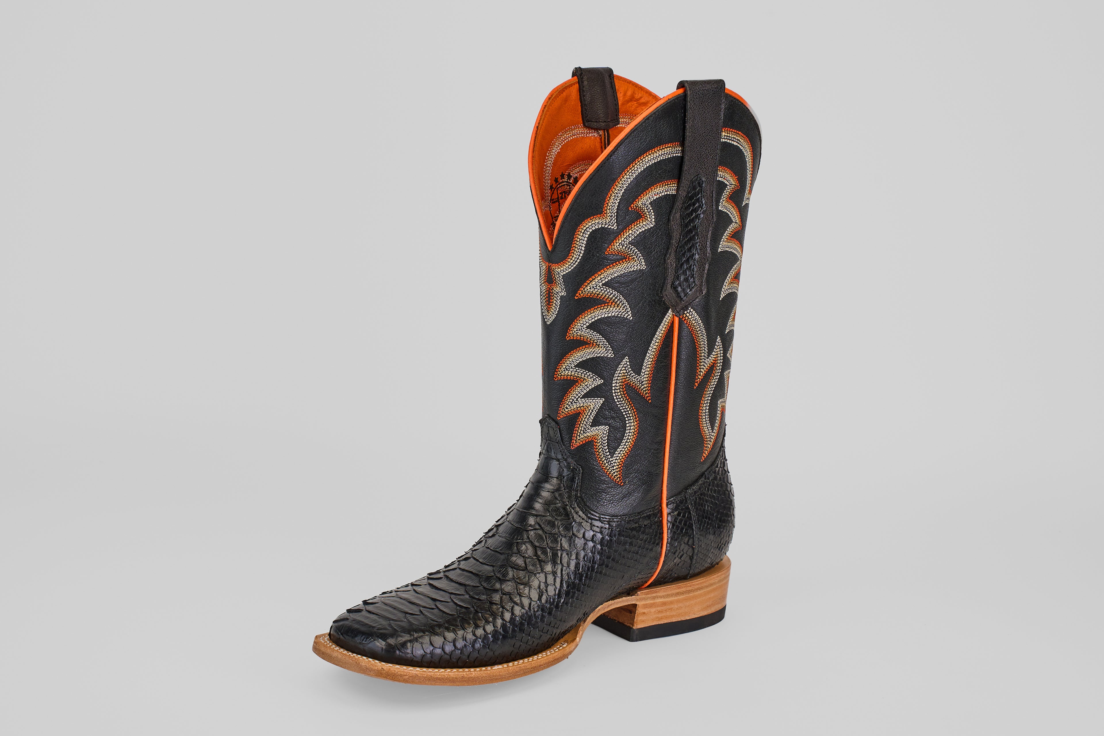 Braxton Python Boots - Black - Square Toe