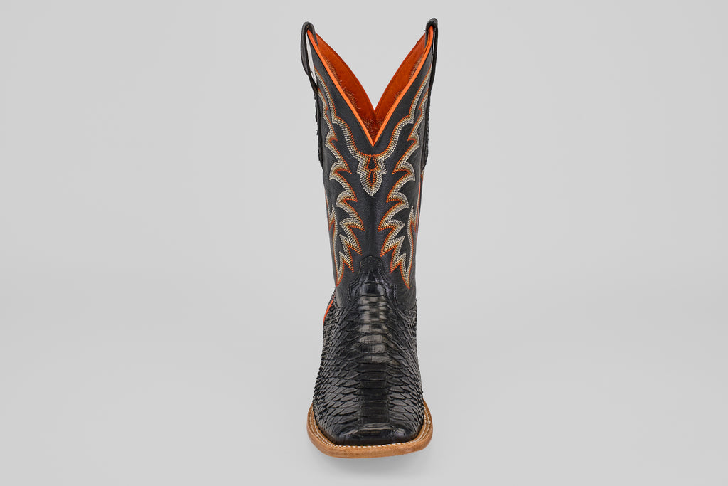 Braxton Python Boots - Black - Square Toe