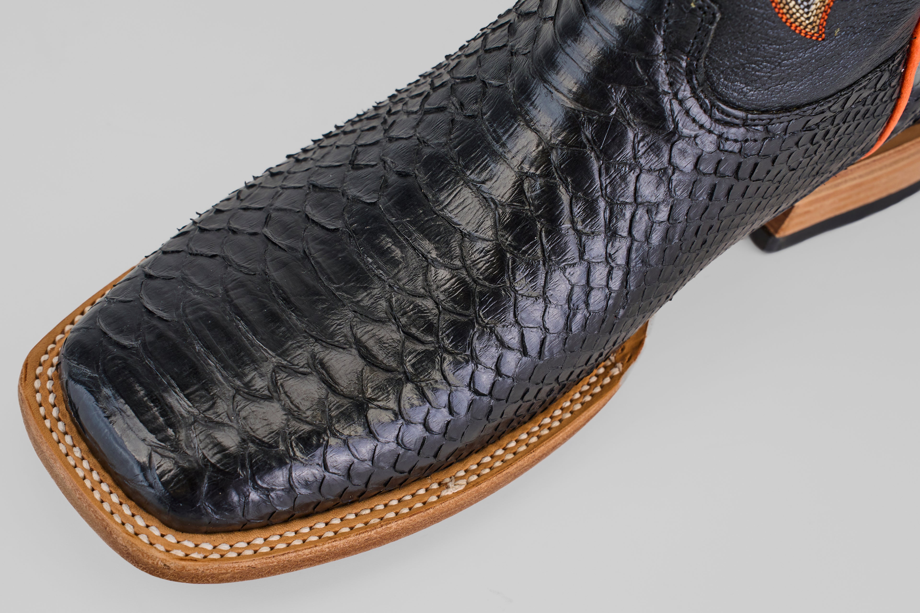 Braxton Python Boots - Black - Square Toe