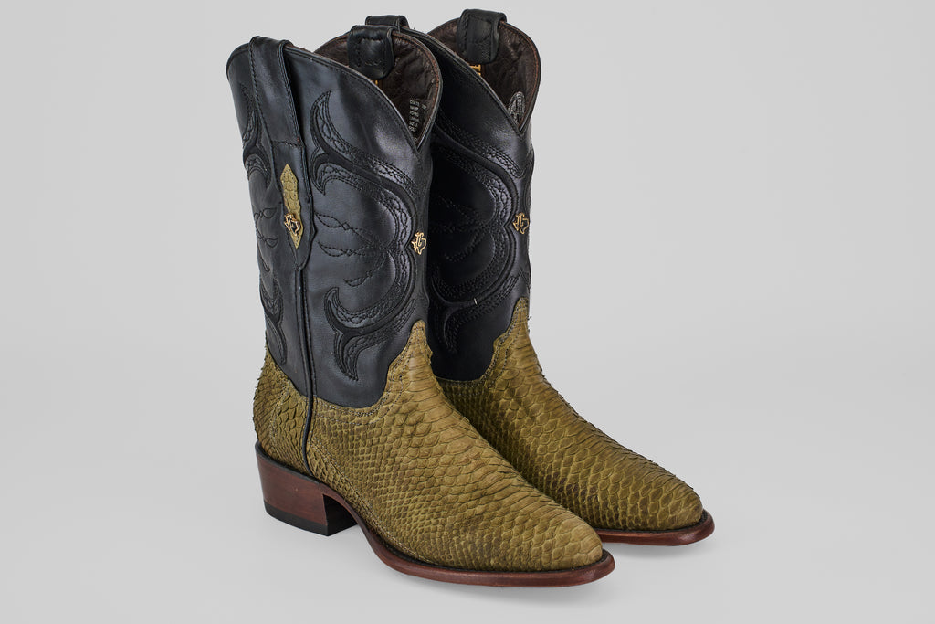Tanner Python Boots - Jungle - Roper Toe (PN240)