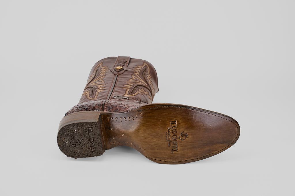 Rhodes Caiman Hornback Boots - Tobacco - Round Toe (LM220)