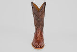 The Austin - Tabaco - Roper Toe is a men's cowboy boot made of textured ostrich leather, shown upright with a classic roper toe on a plain white background.