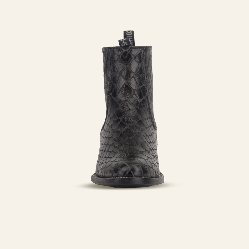 Texas Country Bota Res Hombre Snake Ankle Boots - Black Embossed Leather - Rodeo Toe (E955)