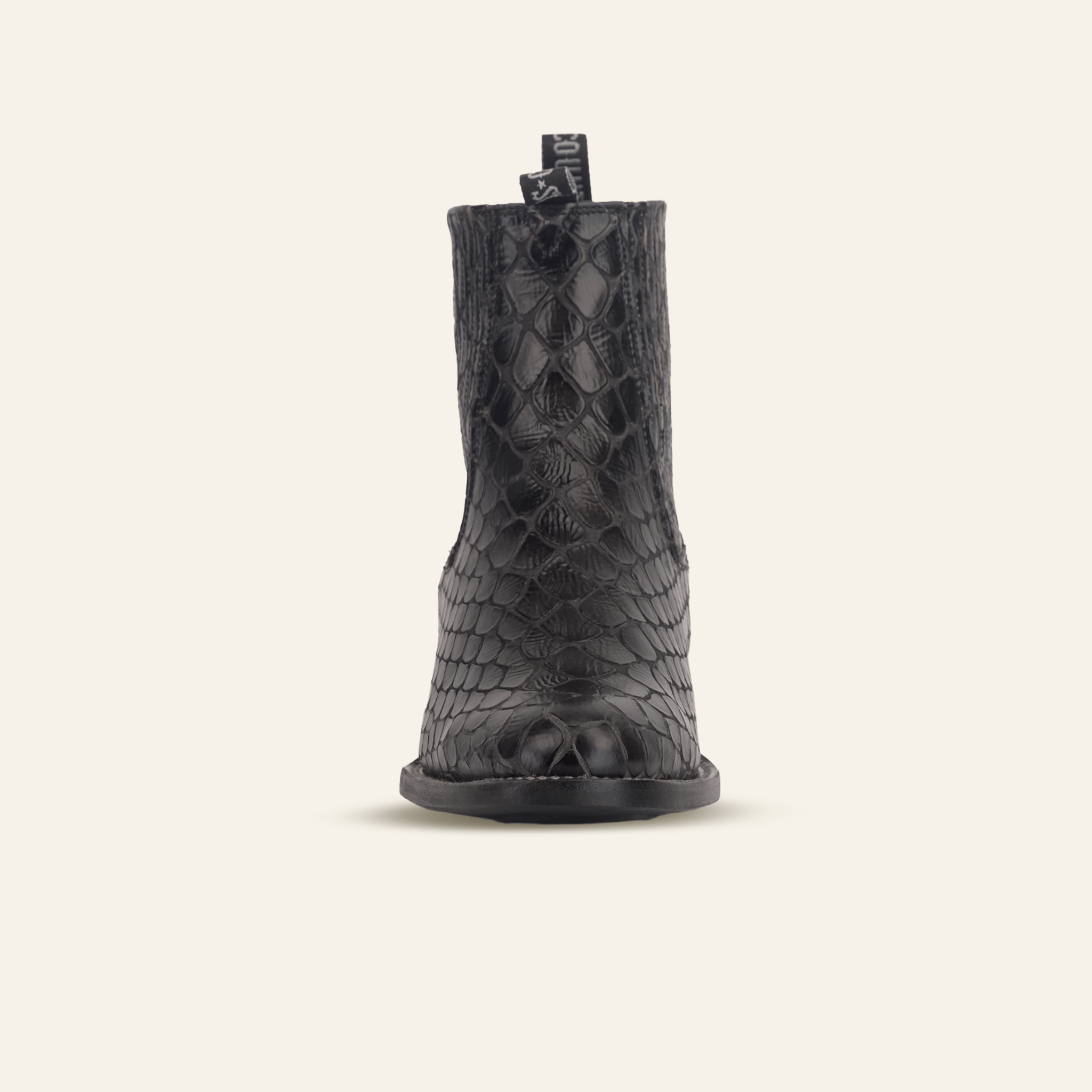 Texas Country Bota Res Hombre Snake Ankle Boots - Black Embossed Leather - Rodeo Toe (E955)