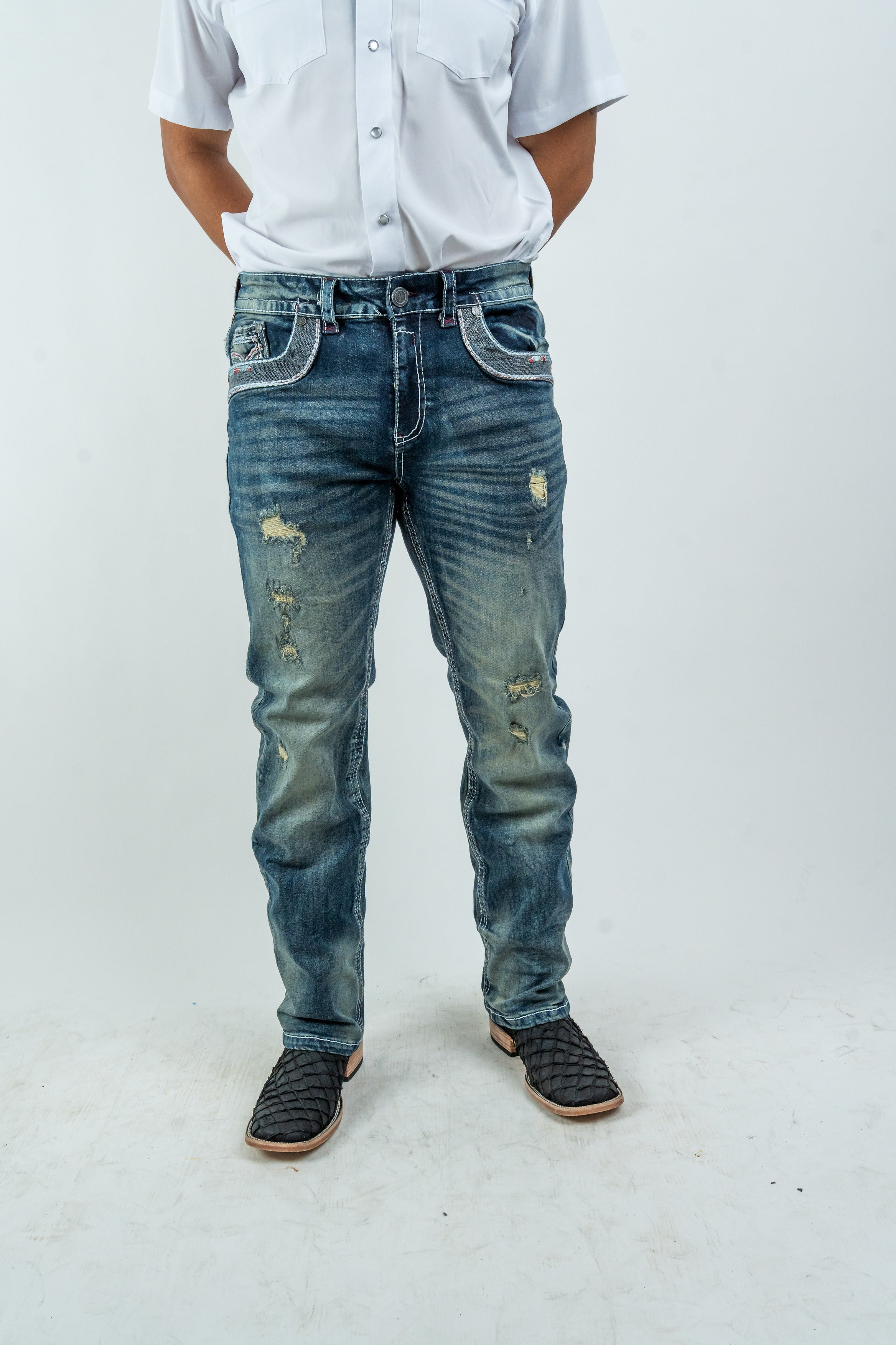 Men's Western Boot Cut Light Wash Denim Jeans (RS-016)