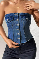 Demin Western Button-Up Crop Bustier