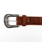 Exotic Full Quilt Caiman Belt - Brandy (C-028)